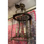 HALL LANTERN, 99cm H including chain 37cm D, Victorian style brass.