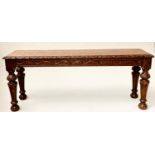 HALL BENCH, Victorian, rectangular carved 'Gothic' oak, 108cm W.