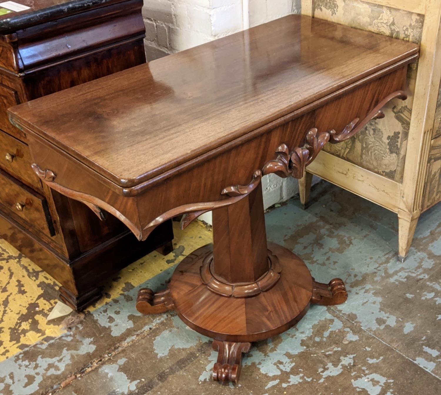 TEA TABLE, 45cm D x 75cm H x 91cm W, Victorian mahogany with faceted column. - Image 2 of 9