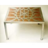 LOW TABLE, rectangular bespoke steel top with resin and wood infill, 70cm x 55cm x 43cm H.