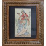 PERSIAN SCHOOL 'Beggar with Maiden', gouache on bone, 20cm x 10cm, framed.