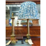 TABLE LAMPS, two, approx 52cm high, brass classical columns, one Corinthian, one Doric, including