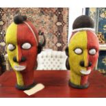 PAIR OF IFE BEADED HEADS, red and yellow, Nigeria, 44cm x 21cm.