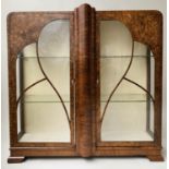 ART DECO DISPLAY CABINET, early 20th century walnut and burr walnut with two glazed doors, 117cm x