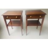 LAMP TABLES, a pair, George III design mahogany each with frieze drawer and undertier, 42cm x 34cm x