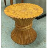 ATTRIBUTED TO JOHN AND ELINOR MCGUIRE WHEAT SHEAF TABLE BASE, vintage 1970's bamboo and glass top,