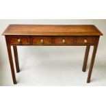 HALL TABLE, George III design burr walnut crossbanded with four frieze drawers, 112cm x 74cm x 30cm.