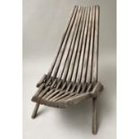 FOLDING GARDEN CHAIR, individual weathered slatted teak and folding.