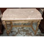 LOW TABLE, 94cm W x 62cm H x 55cm D French Louis XVI style giltwood with a shaped veined taupe