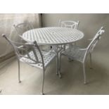 GARDEN/TERRACE SET, Regency style cast aluminium circular with four matching armchairs with finials,