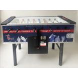 TABLE FOOTBALL, 1990s red white and blue, Sports Aid model, 146cm W x 96cm H x 76cm D.