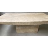 TRAVERTINE LOW TABLE, 1970's rectangular on plinth base, 140cm x 80cm x 44cm H.