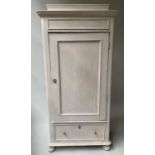 ARMOIRE, 19th century grey painted with single door and drawer, 77cm x 159cm H x 48cm.