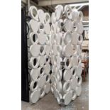 FLOOR SCREEN, three fold, 1960's style, white lacquered, 249cm x 213cm x 8cm.