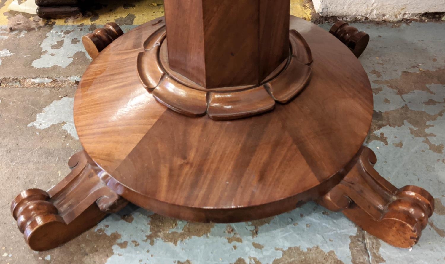 TEA TABLE, 45cm D x 75cm H x 91cm W, Victorian mahogany with faceted column. - Image 3 of 9