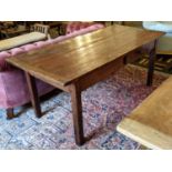 FARMHOUSE TABLE, 81cm D x 182cm L x 78cm H, 19th century French beechwood with frieze drawer.