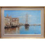 F. BASSANO (Contemporary Italian) 'Tall Ship in Venice', oil on board, signed lower right, 40cm x