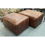 RESTORATION HARDWARE OTTOMANS, a pair, 55cm x 78cm x 42cm, leathered finish. (2)