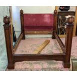 WILLIAM IV BED, 155cm W x 214cm L x 129cm H, mahogany, with lotus finials, magenta chenille padded