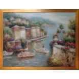 RICHARD 'Coastal Scene in Portofino', oil on canvas, signed lower left, 100cm x 133cm overall,