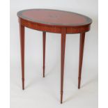 LAMP TABLE, 74cm H x 73cm x 51cm, Sheraton style red painted with oval top and classical decoration.