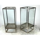 STORM LANTERNS, a pair, silvered metal and glass, 58cm H x 25cm x 25cm. (2)