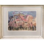 SIDNEY WRIGHT (British) 'Fairground, Ling & Sons, Flying Yacht', watercolour, 27cm x 38cm, framed.