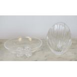 BACCARAT CRYSTAL VASE, by Robert Rigot, of shell form, boxed, along with a Steuben glass centerpiece