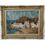 CAROLINE LUTTRELL 'View in Greece, possibly Leros', oil on canvas, signed, 39.5cm x 56cm, framed.