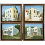 MID 20th CENTURY GREEK SCHOOL 'Greek Villas', a set of four oils on canvas, 50cm x 59cm each,