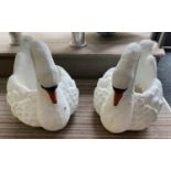 SWAN PLANTERS, a pair, white cast composite stone, 52cm H x 60cm x 42cm. (2)