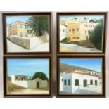 MID 20th CENTURY GREEK SCHOOL 'Greek Villas', a set of four oils on canvas, 50cm x 59cm each,