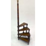 LIBRARY STEPS, a set George III design mahogany with four gilt tooled leather spiral steps, 115cm