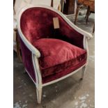 TUB CHAIR, 170cm x 86cm, with a painted and silvered showframe and velvet upholstery.