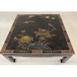 LOW TABLE, square Chinese black lacquer and gilt and Chinoiserie decorated, 91cm x 91cm x 41cm H.