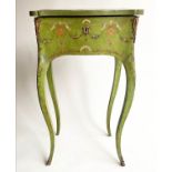 WORK TABLE, 77cm H x 46cm x 34cm, late 19th century French Louis XV style green lacquered gilt