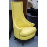 BEN WHISTLER HIGH BACK CHAIR, 130cm H x 71cm, yellow fabric.