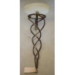 WALL SCONCES, three, each 76cm H, glass dishes on spiral cast iron supports. (3)