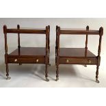 LAMP TABLES, a pair, George III design flame mahogany each with two tiers and a drawer, 46cm x