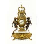 MANTLE CLOCK, Louis XVI style, Italian made with Frantz Hermle German movement, goat feet putti with