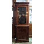 GLAZED BOOKCASE, 76cm x 216cm H x 38cm, Victorian mahogany in two sections with fixed shelves.