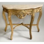 CONSOLE TABLE, French style giltwood with serpentine marble top, 100cm x 34cm x 80cm H.