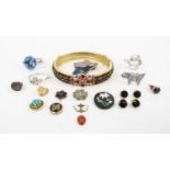 COLLECTION OF JEWELLERY, including an Italian silver blue stone ring, a bangle, an "M" diamond set