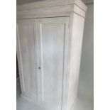 WARDROBE, Victorian grey painted with two panelled doors and full height hanging space, 123cm x