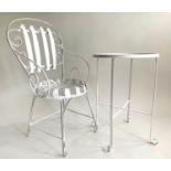FRENCH GARDEN/BISTRO ARMCHAIR, early 20th century metal with sprung seat after design by Francois