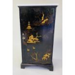 SIDE CABINET, early 19th century Chinoiserie and gilt decorated with marble top and panel door