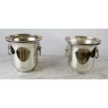 WINE COOLERS, a pair, George III style silver plated with lion mask handles, 20cm H. (2)