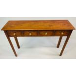 HALL TABLE, George III design burr walnut and crossbanded with four frieze drawers, 110cm x 77cm H x