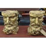 PLANTERS, a pair, 40cm H x 30cm x 24cm, gilt resin in the form of bearded classical men. (2)