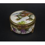 SATSUMA JAPANESE CYLINDRICAL LIDDED BOX IN THE MANNER OF KINKOZAN, 9.5cm diam x 5cm H decorated.